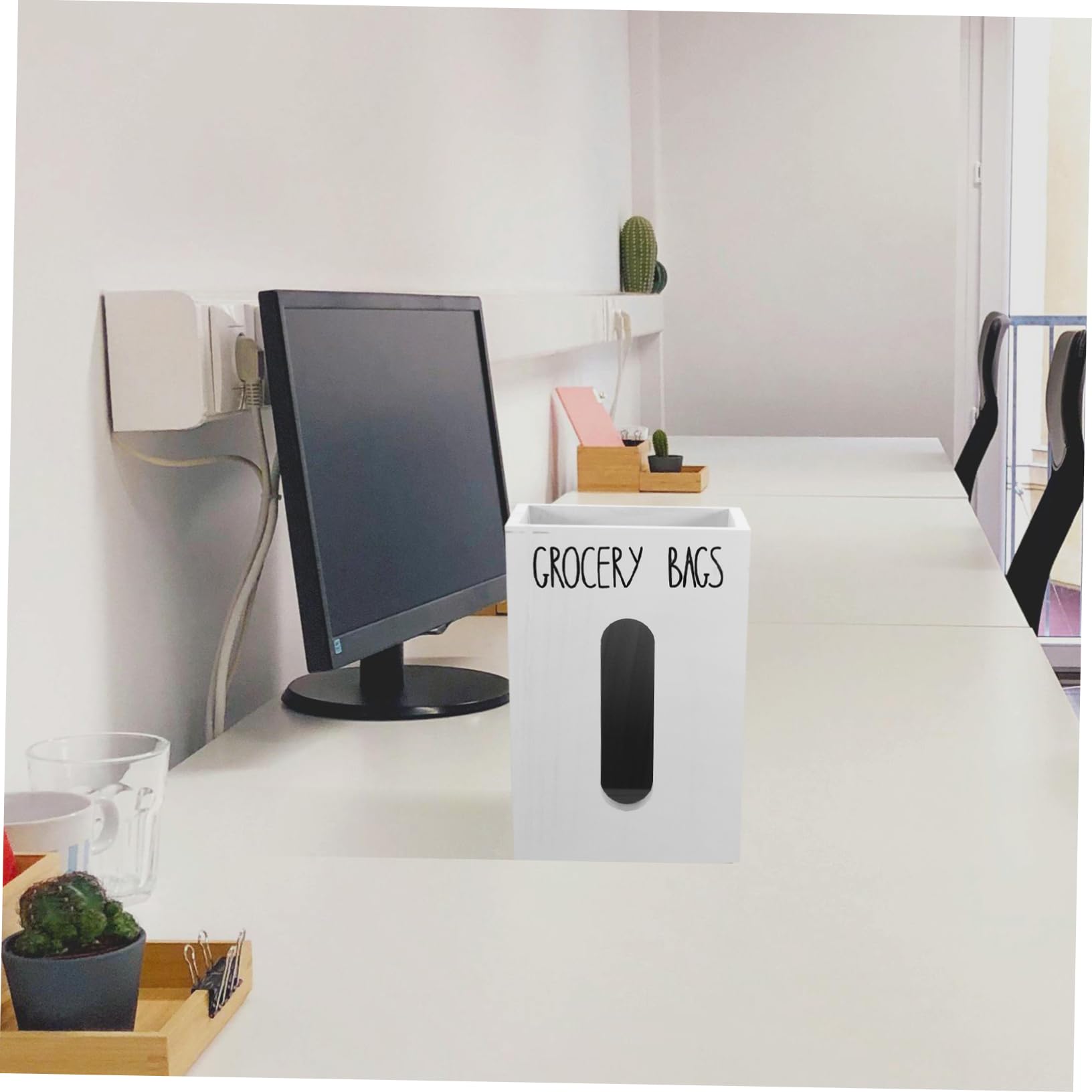 ULTECHNOVO Distributeur de Paquet Poubelle en Bois Blanc à Grosse Ouverture