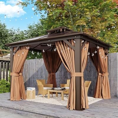Aoxun 10'x10' Hardtop Gazebo, Outdoor Polycarbonate Double Top Canopy, Aluminum Frame Gazebo with Netting and Curtains, Sunshade for Patios, Gardens, Lawns