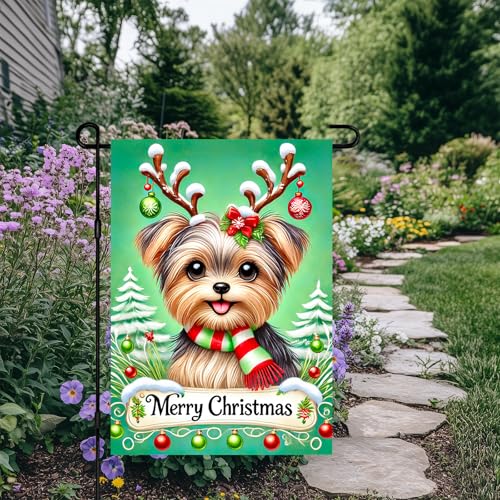 Image of BlissYard Christmas Yorkshire Terrier Garden Flag 12x18 Inch Polyester