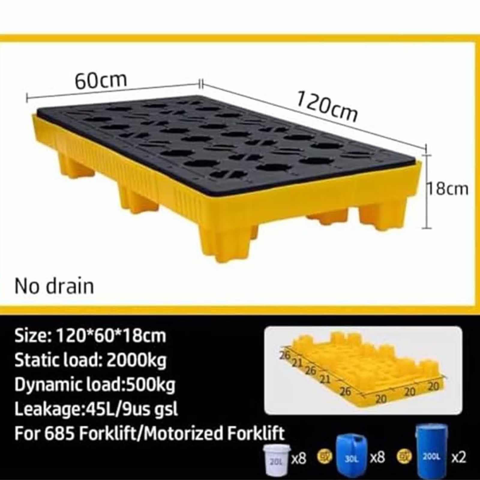 Modułowa platforma z tacą do przechowywania, żółta czarna siatka modułowa platforma zabezpieczająca przed wyciekami różne rozmiary (120 x 60 x 18 cm)