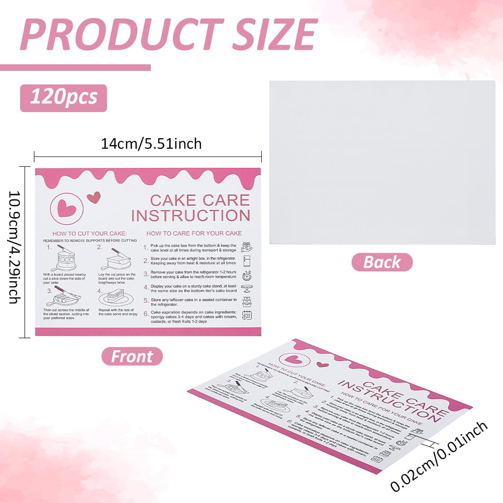 FINGERINSPIRE 120 Sheets Cake Care Instruction Cards 10.9x14cm Rectangle Display Cards with Care and Cutting Tips Perfect for Bakeries Cake Shops and Home Bakers for Customer Guidance - Image 2