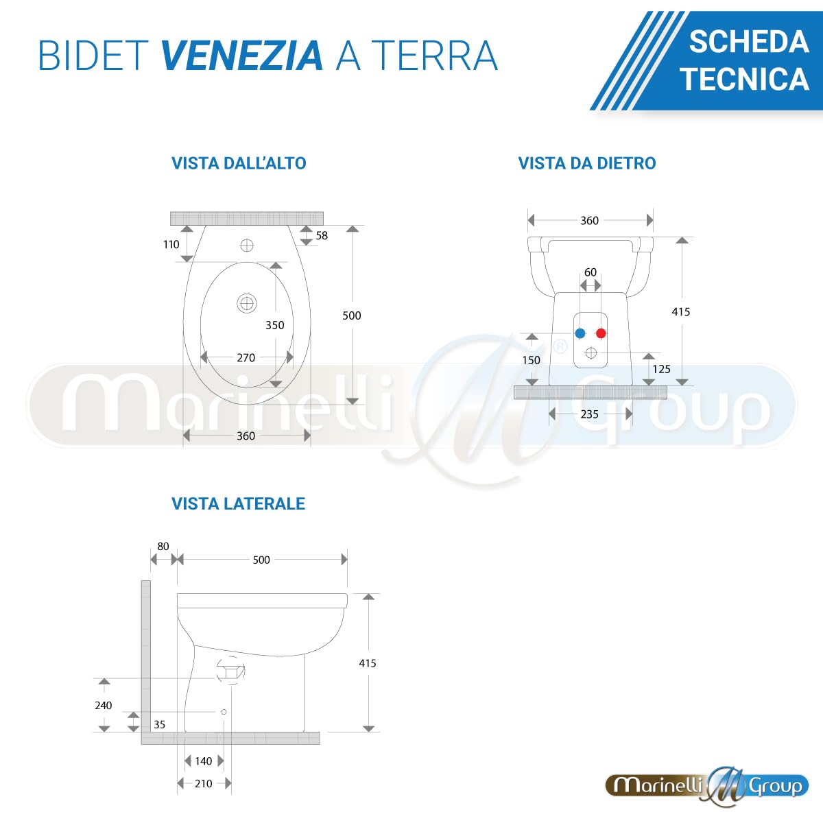 Bidet e Vaso WC in ceramica scarico a pavimento con sedile coprivaso Venezia