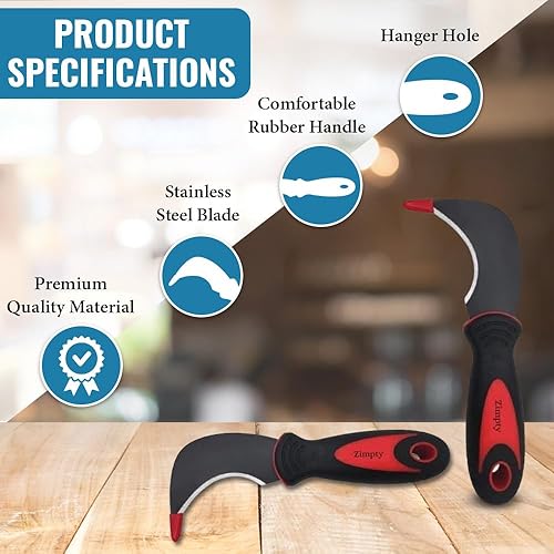 Miniatura 5 de ZY325 Tools Cuchillo de linóleo para pisos con hoja de acero al carbono endurecido SK-5 y mango de goma suave no pegajosa para cortar alfombras,