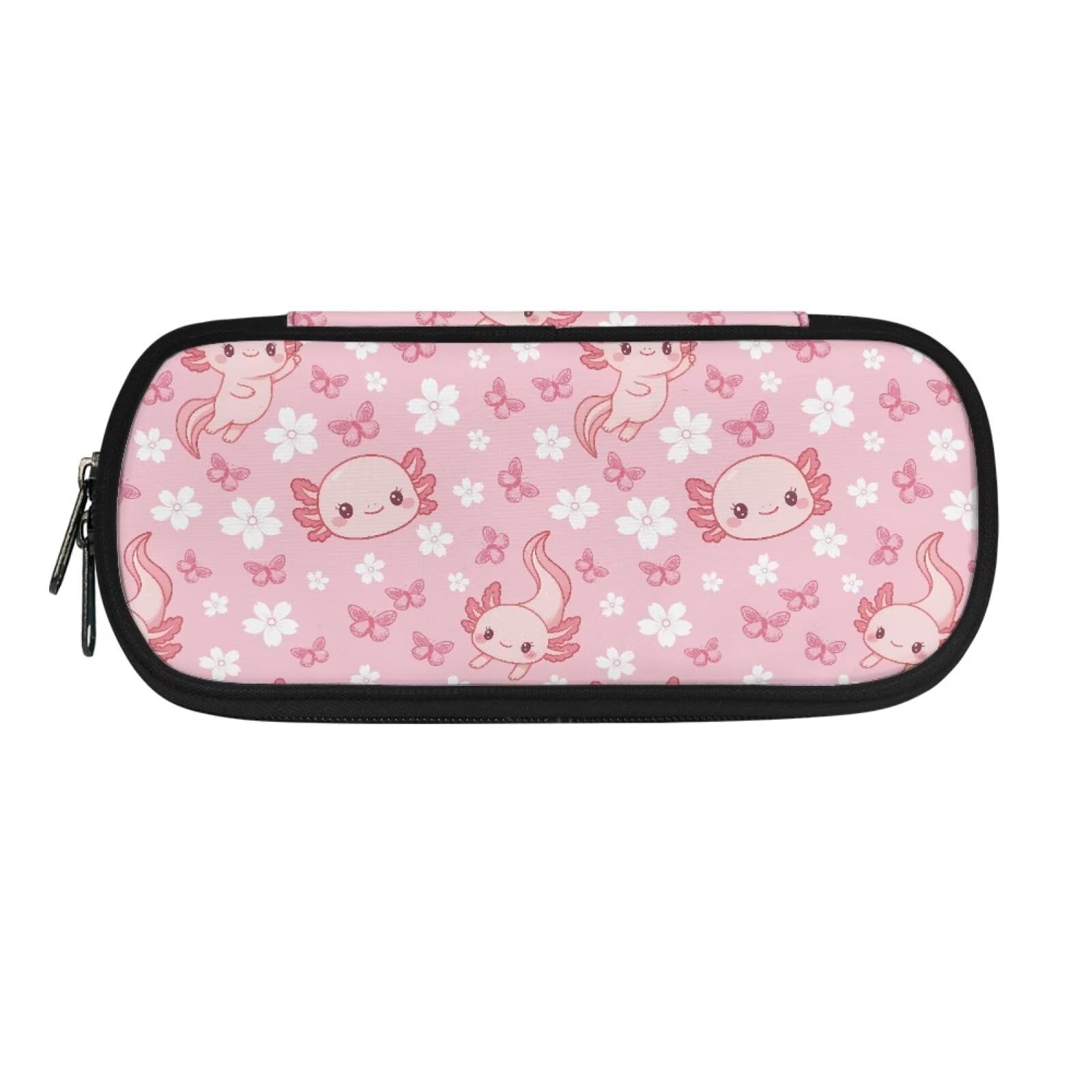 ASQVTIFE Pink Axolotl Pencil Boxes with Compartments for Girls Ages 8-12 Animal Print Pencil Case Large Capacity for Kindergarten Elementary School Student Stationery Bag