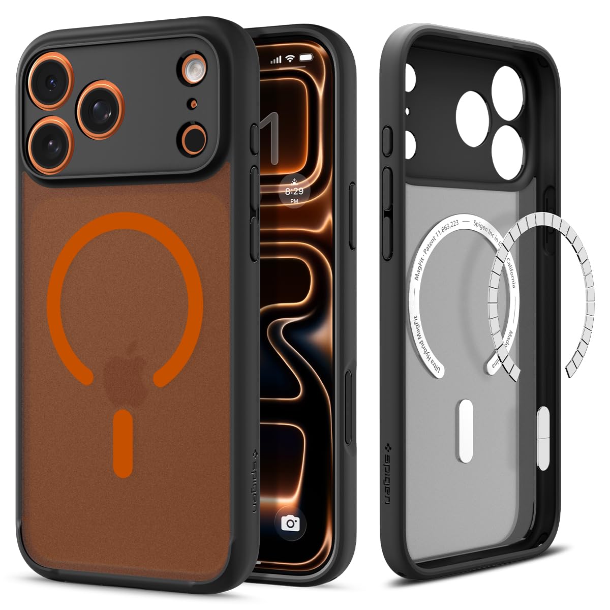 Spigen iPhone 17 Pro Hülle Signature Ultra Hybrid MagFit Case Handyhülle Transparent Kompatibel mit MagSafe -Frost Black Orange