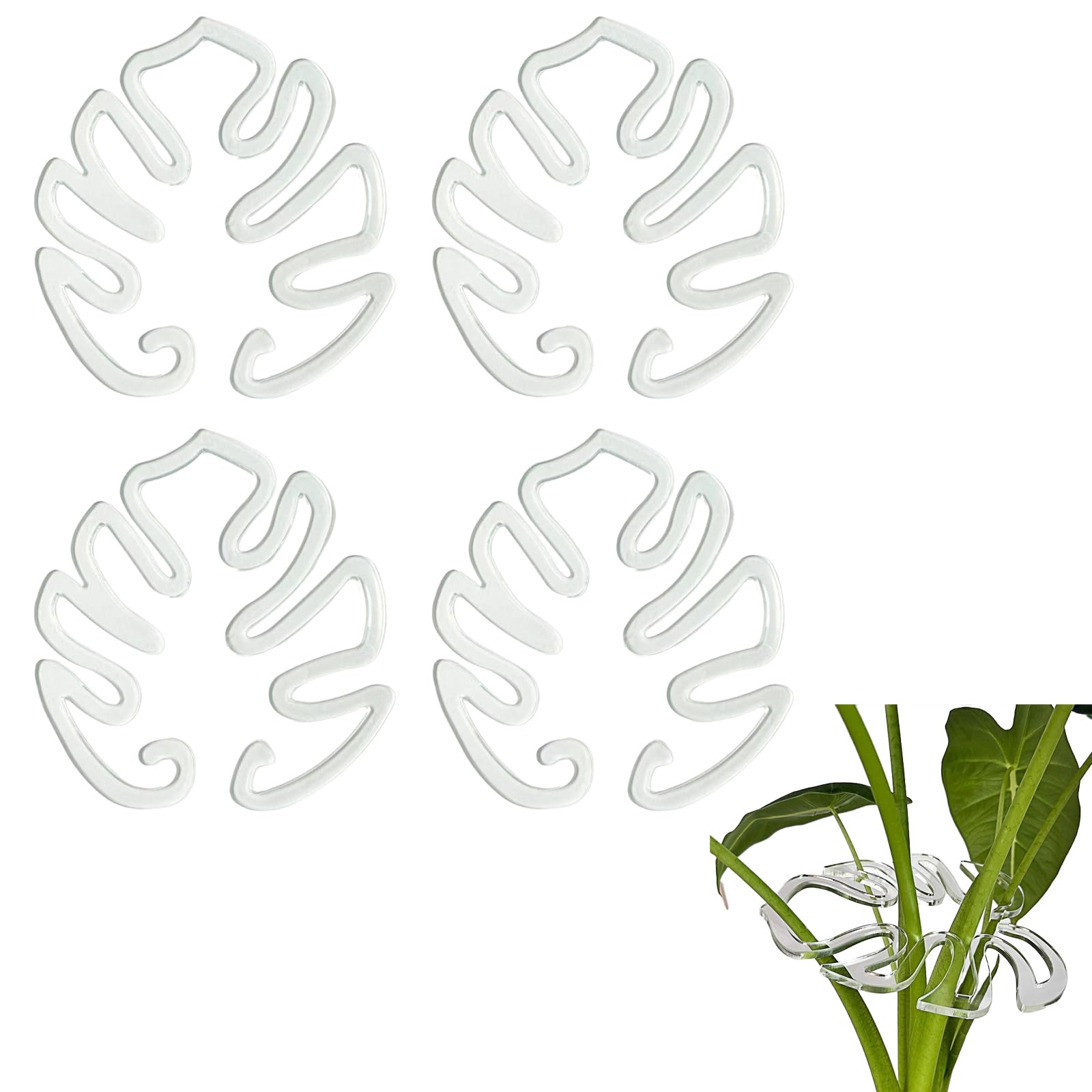 YNR 4 Pcs Monstera Plant Support,Clear Acrylic Plant Stem Holder for Vertical Growth,Monstera Leaf Shaped Plants Support for Thriving Growth Plant
