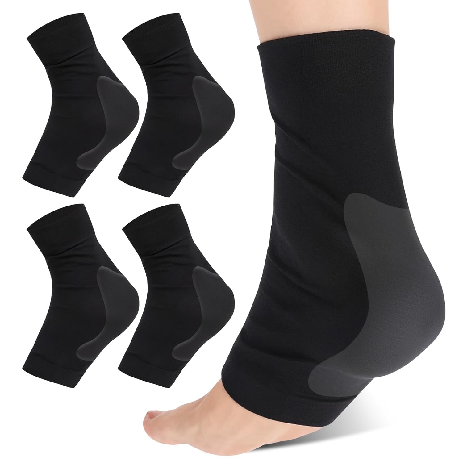 2 Pcs Achilles Tendon Heel Protector Compression Padded Sleeve Socks Premium Gel Heel Socks Ankle Support Sock for Women Men Everyday Use Front Foot Shin Achilles Tendon Heels