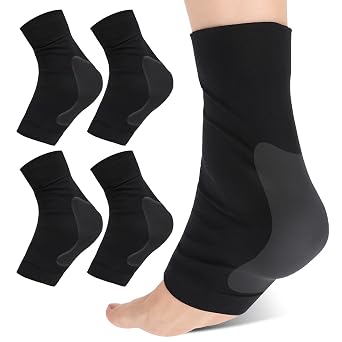 2 Pcs Achilles Tendon Heel Protector Compression Padded Sleeve Socks Premium Gel Heel Socks Ankle Support Sock for Women Men Everyday Use Front Foot Shin Achilles Tendon Heels