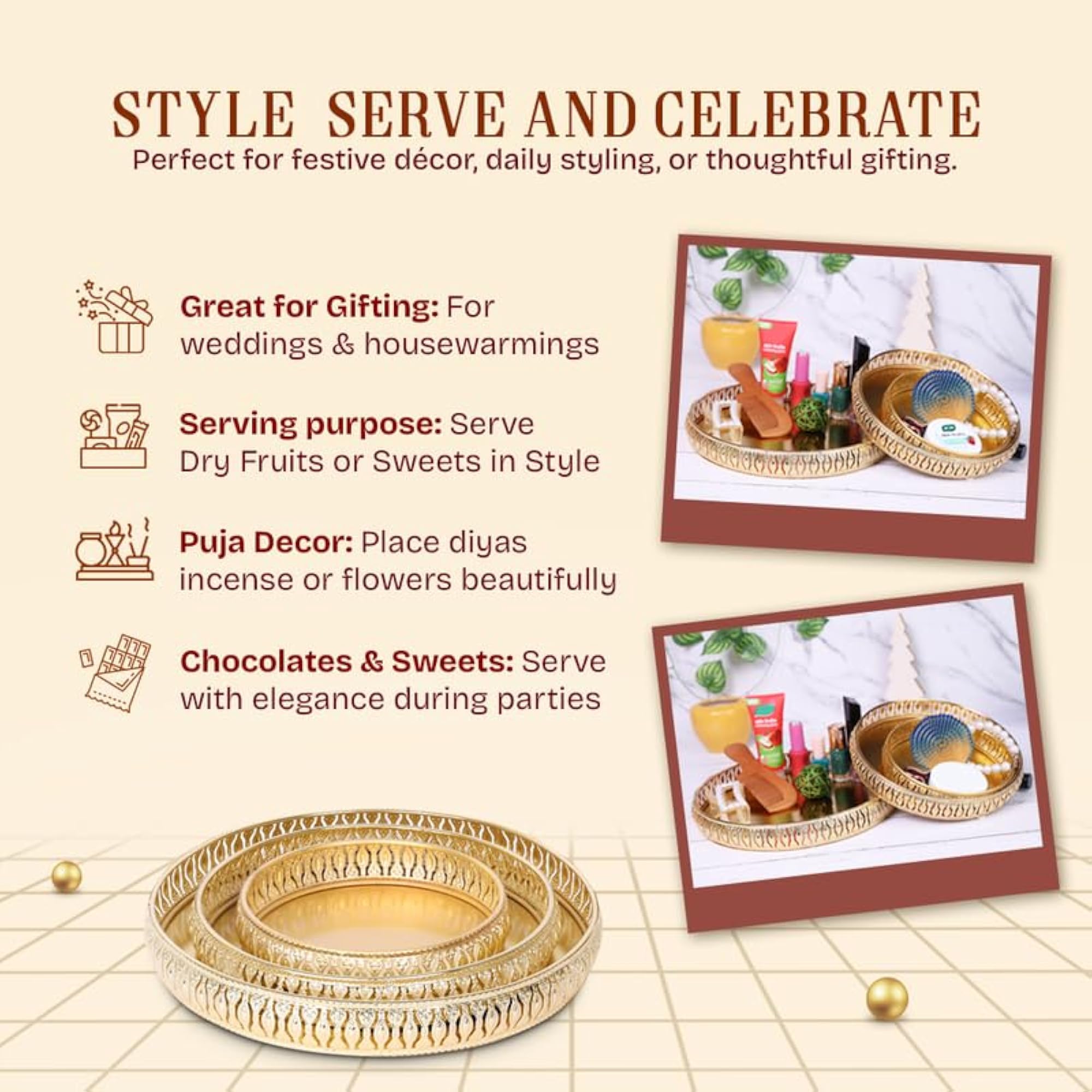 Round German Gold Plated Jewellery Tray Set for Wedding Gift
