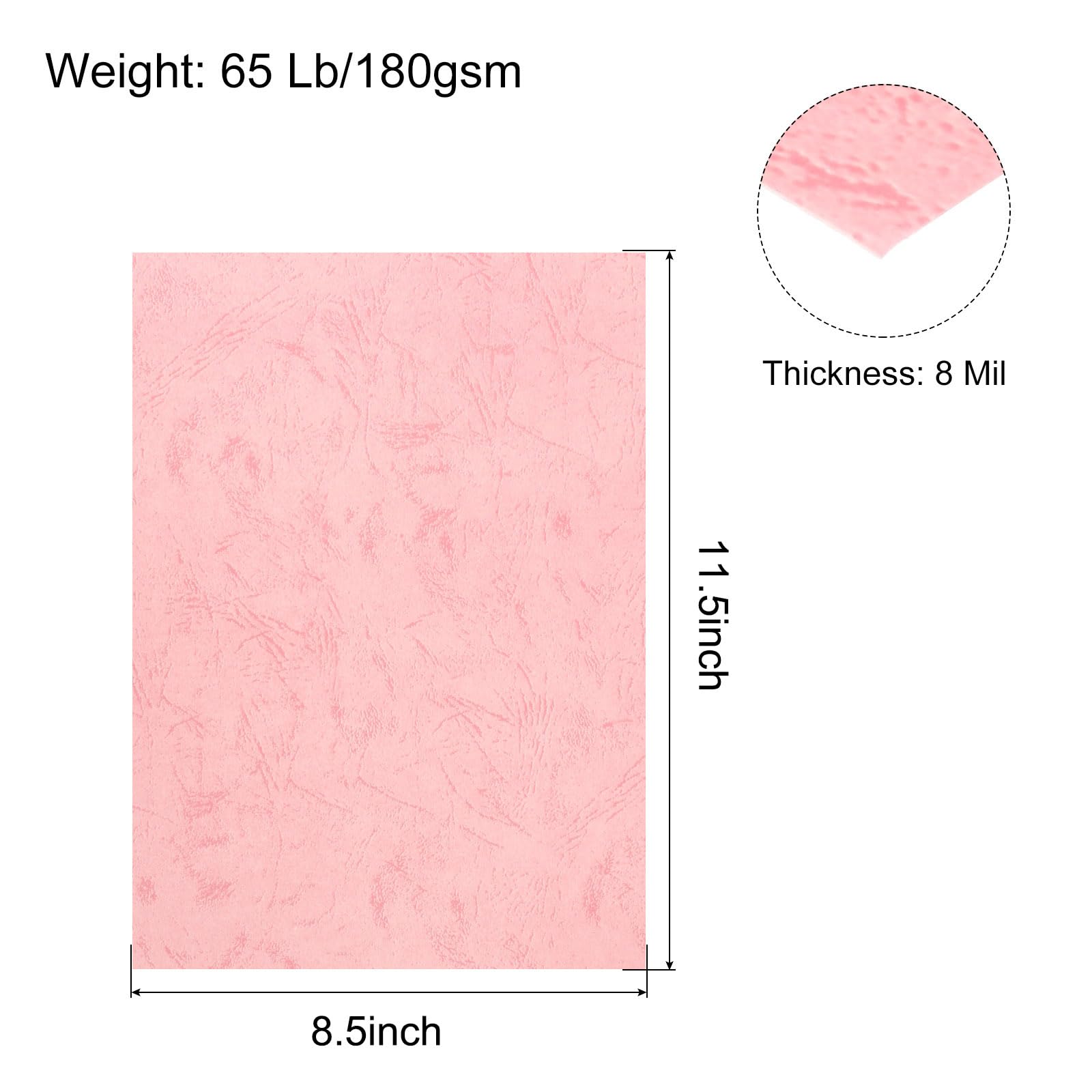 Lot De 100 Feuilles Texturées Pour Reliure - 8 Mil, 65 Lb, Couleur Rose - Papier Couverture épais
