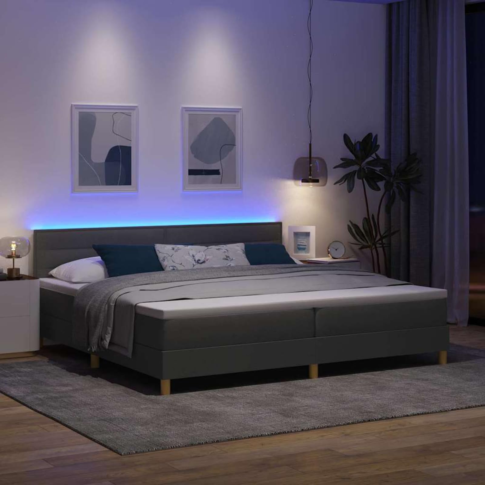 Tidyard Cama Moderna con Luces LED y somier: Diseño Innovador y Funcional para dormitorios contemporáneos. Adecuada para Personas Que Buscan Comodidad y Estilo en su Descanso.