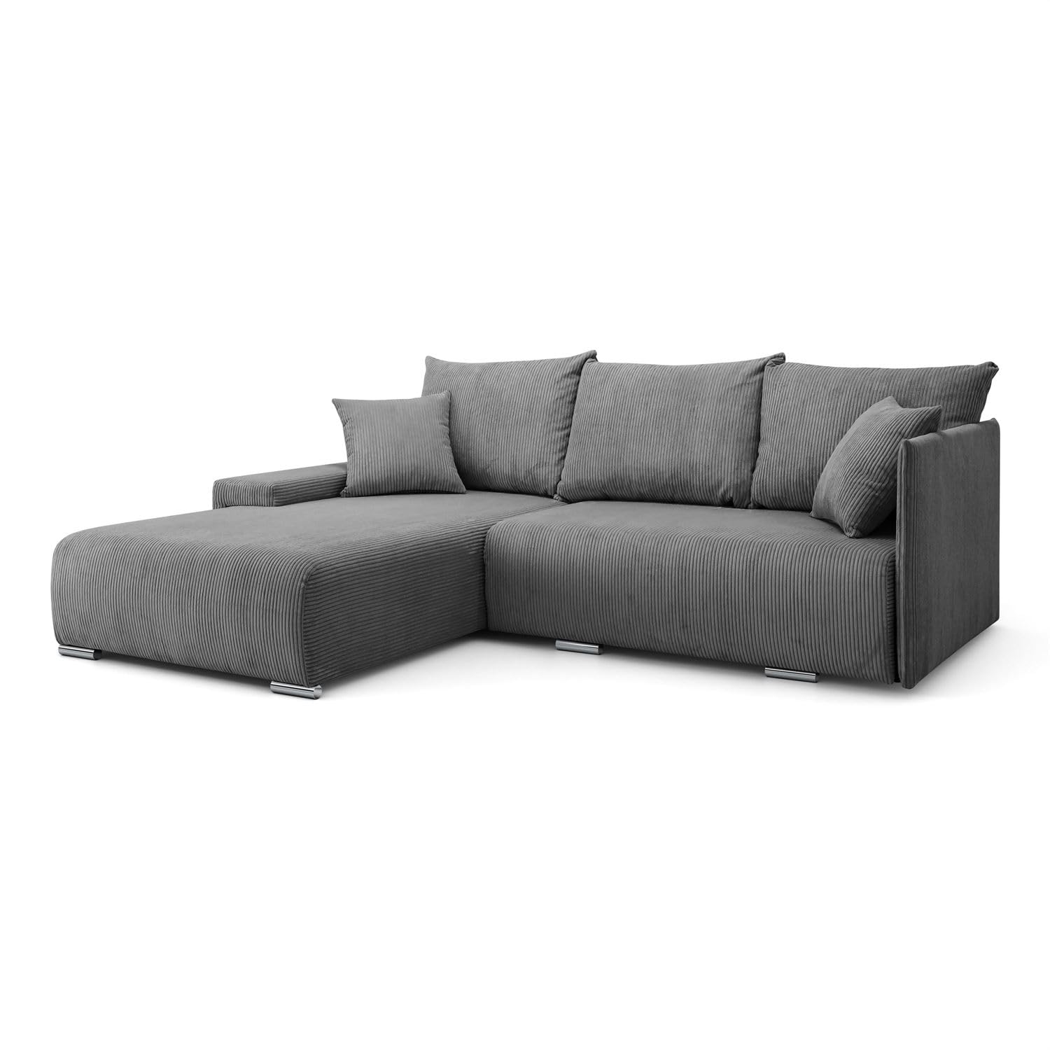 Lookway Ecksofa LAVIO L mit Schlaffunktion & Bettkasten – modernes, universelles L-Form Sofa 150x220 cm, Breite 246 cm, komfortable Wohnlandschaft mit Stauraum (Dunkelgrau - Anafi 03)