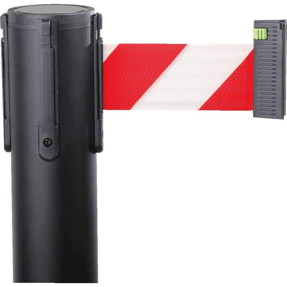 ALLROUNDLINE BIGPACK Gurtpfosten schwarz mit 4 Meter Gurt in Rot/Weiß, 10 Stück aus Stahl, Kunststoff, Art.-Nr. ALA-10-3,0-0130 | Gurtpfosten | Gurtständer | Personenleitsystem