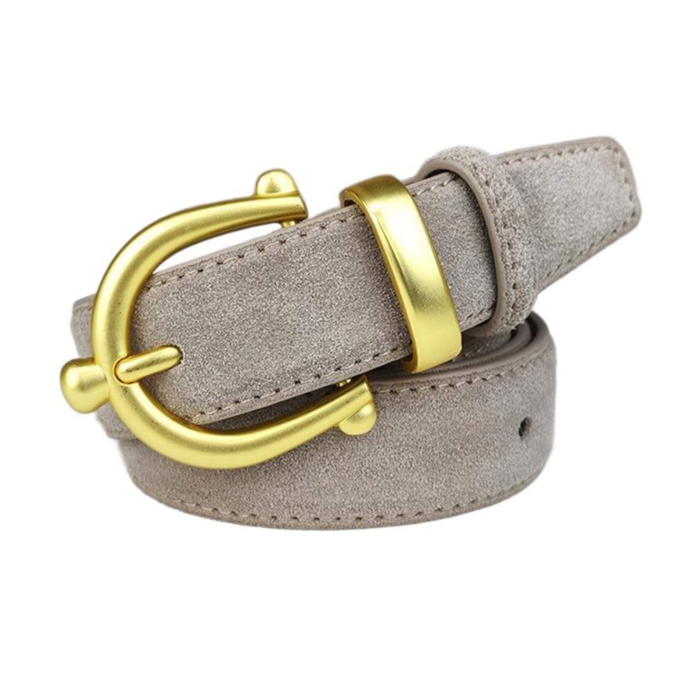 Jiary Women's Grey Suede Belt ,Genuine Leather Belt With Gold Buckle,Elegant Belts For Jeans Dress Pants Coat,Gray,110Cm/43.3''