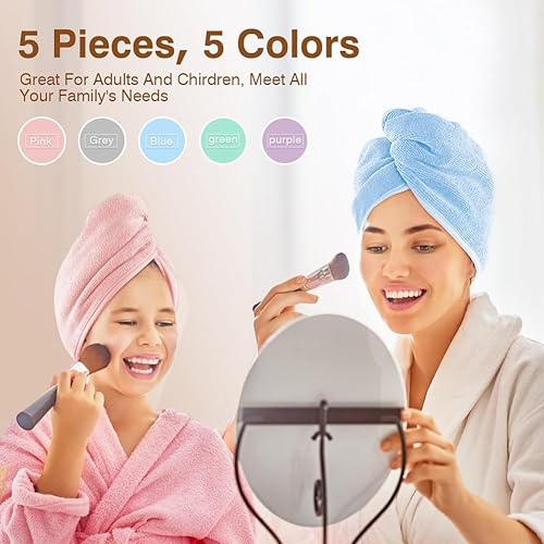 Miniatura 7 de HOMEXCEL Paquete de 5 toallas de microfibra para el cabello para mujer, turbantes de cabello de 10 x 26 pulgadas para cabello mojado, toalla de