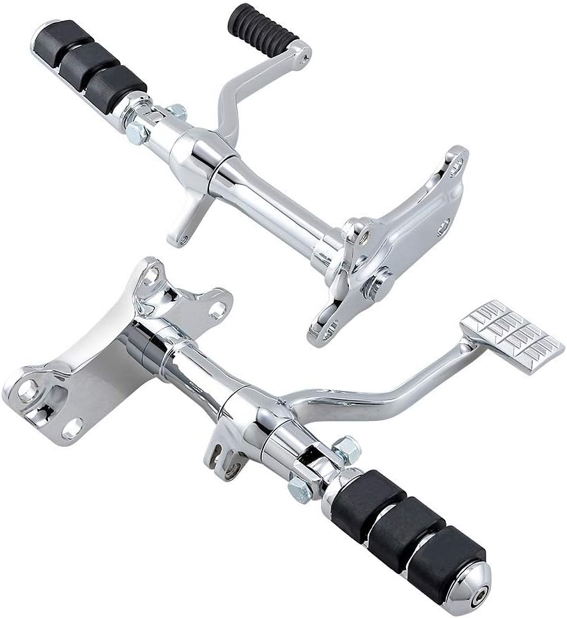 Compatible with '91-'03 XL883 XL1200 Harley Sportster Set Forward Controls Shift Linkage Rod Foot Pegs Kit (Chrome)