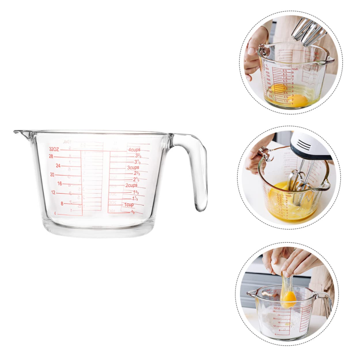 Glas Milchmessbecher 1000ml mit Skala für Küche und Backen | Klare Messskala, Hitzebeständiges Glas, Isolierter Griff, Leicht zu Reinigen für Sauce und Milch
