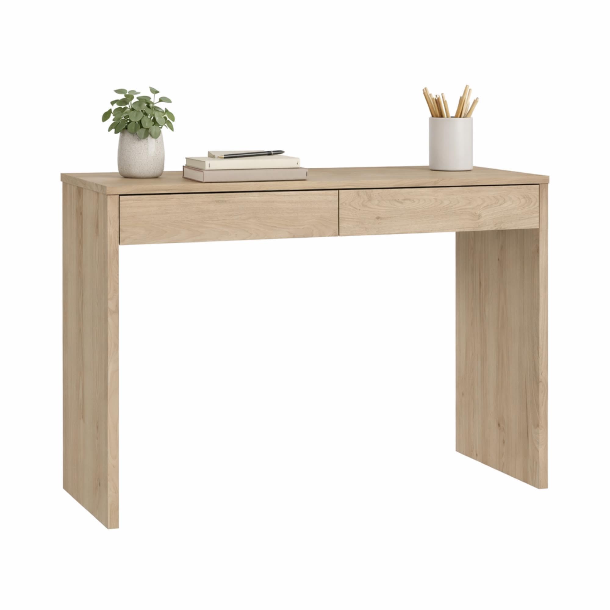 Mesa Escritorio de Estudio Jucar Oak con 2 Cajones, Color Roble, 101 x 40 x 77 cm