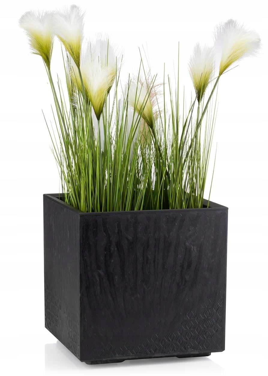 Vaso da fiori nero 40 x 39 x 39 cm grande per esterni – Fioriera su ruote con tappo di scarico – Vaso per piante effetto cemento per giardino e terrazza