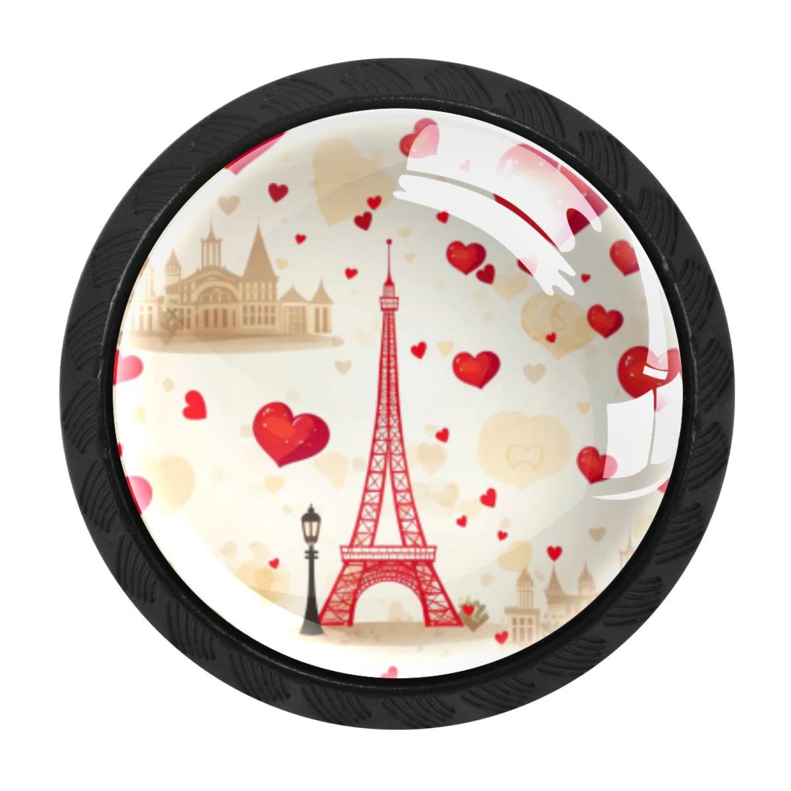 Chenzzzz Multicolored 20 4 Pack Cabinet Knobs Black Drawer Knobs Round Kitchen Cabinet Knobs Eiffel Tower Valentine's Day Cabinet Handles Hardware Dresser Knobs And Pulls For Bathroom Cabinets