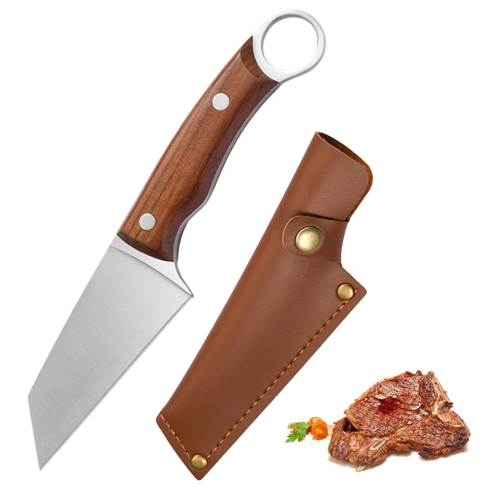 Doklasu Japanese Small Chefs Knife 4 inch Full Tang Kitchen Knvies Handmade Forged High Carbon Steel BBQ Knife with Sheath and Wooden Handle