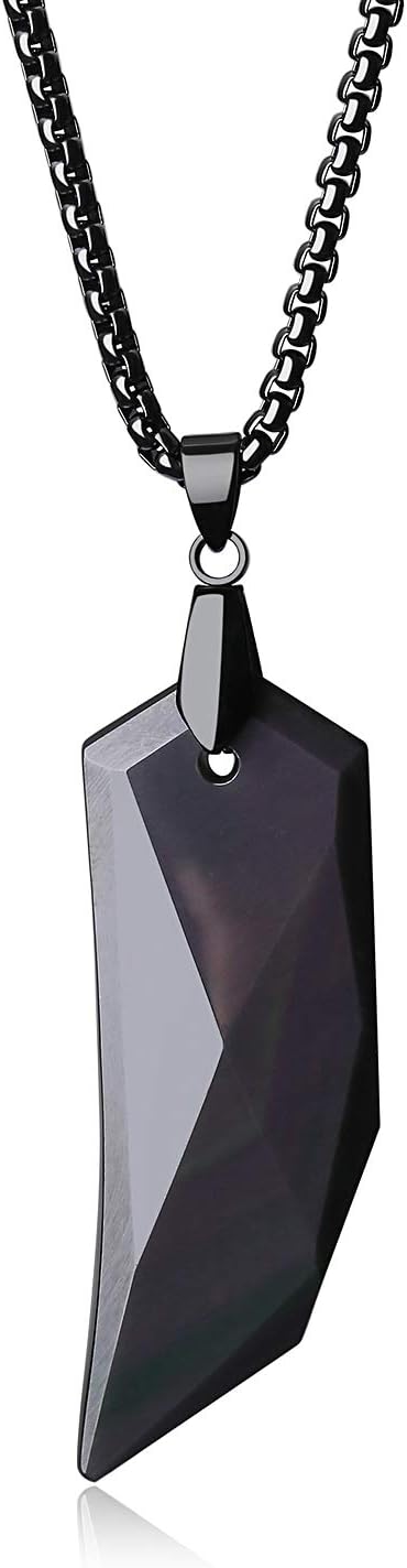 Spike Black Obsidian Wolf Tooth Necklace Stone Amulet Pendant