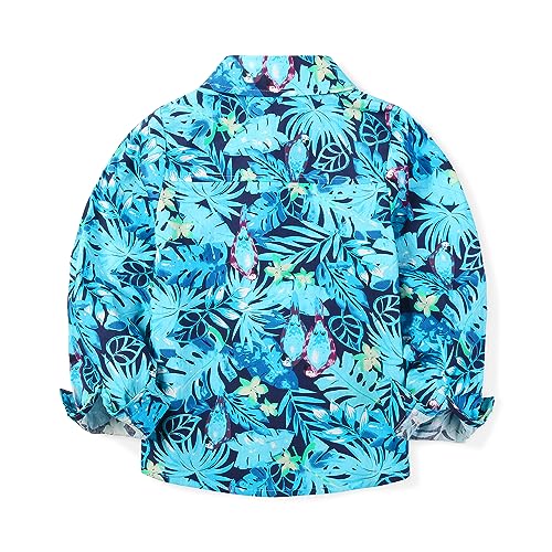 OCHENTA Boys Lightweight Hawaiian Shirt Floral Button Down Long Sleeve Aloha Tropical Tops2