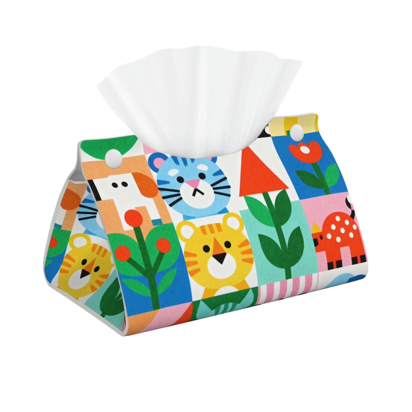 Abstract Cartoon Long Leather Tissue Box Cover-Waterproof PU Leather Tissue Holder for Bathroom, Decorative Rectangular Tissue Case