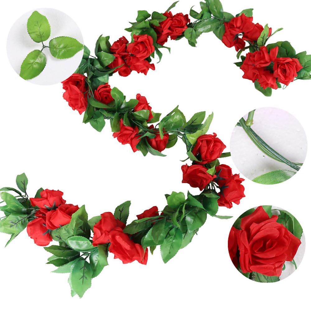 5 Stück Künstliche Blumengirlande, Deko Hochzeit Rosengirlande Kunstblumen Girlande, Künstliche Rose Blume Seidenblumen Hängende Girlande für Hochzeit, Garten, Wand Dekoration,Weiß E