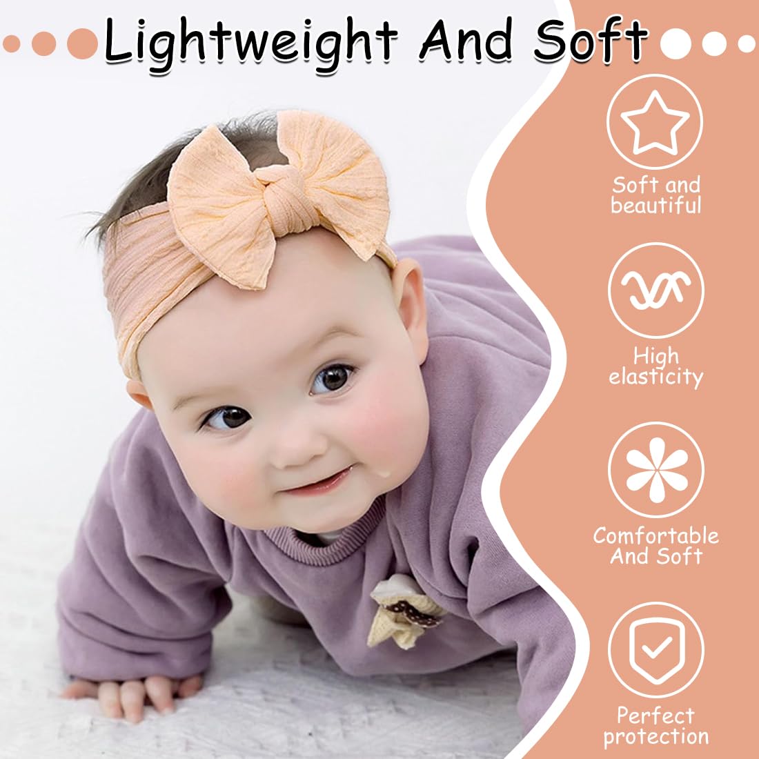 Set di 4 Fascette per Capelli Neonata con Fiocco, Fascie Bimba Elastiche e Morbide per Fasci Neonata, Battesimo, Feste e Fotoshooting