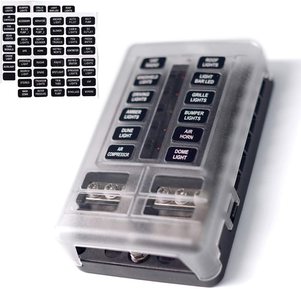 12 Way Fuse Block With Negative Bus & Led