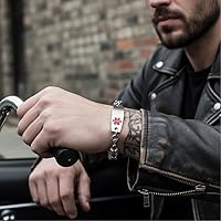 Vista 11 de Brazaletes de alerta médica ajustables de 7.5" a 9" para mujer/hombre, de acero inoxidable, intercambiables