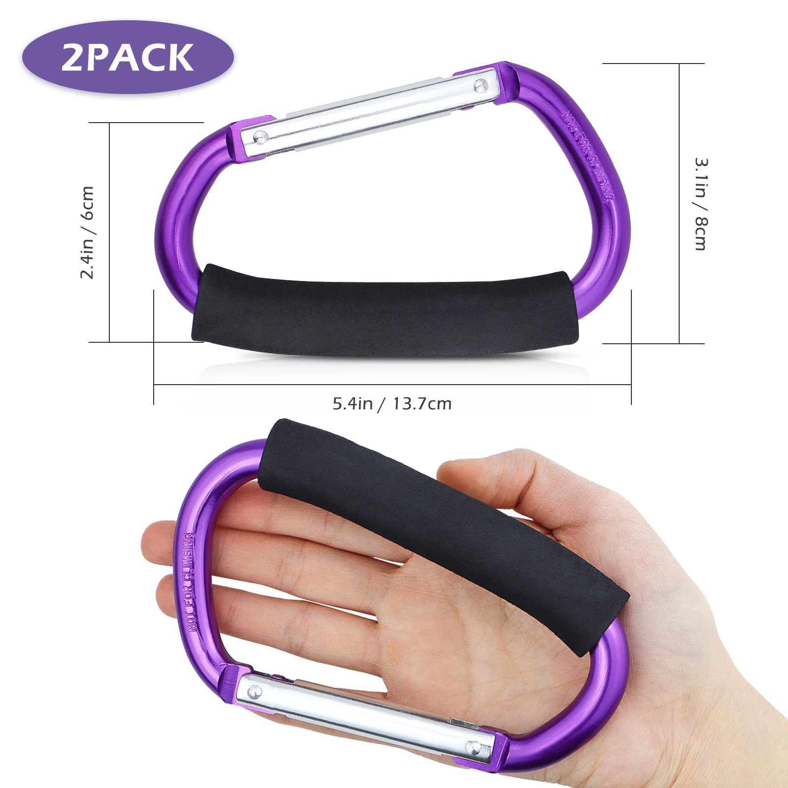 JIALEEY - Ganchos para cochecito de bebé, resistentes, grandes, duraderos, para cochecito de bebé, cochecito de bebé, compras, bolsas de plástico, 2 unidades, color morado