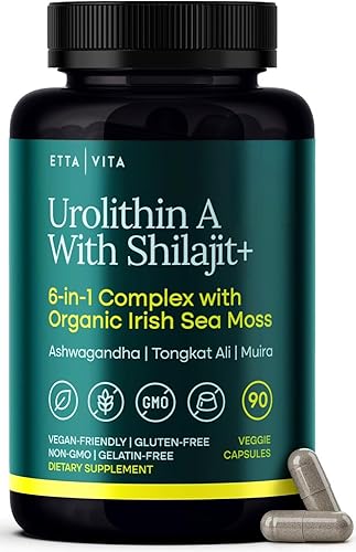 Complejo juvenil de urolitina-A con shilajit, musgo marino orgánico, Ashwagandha y Tongkat Ali, energía natural, libido, equilibrio hormonal y