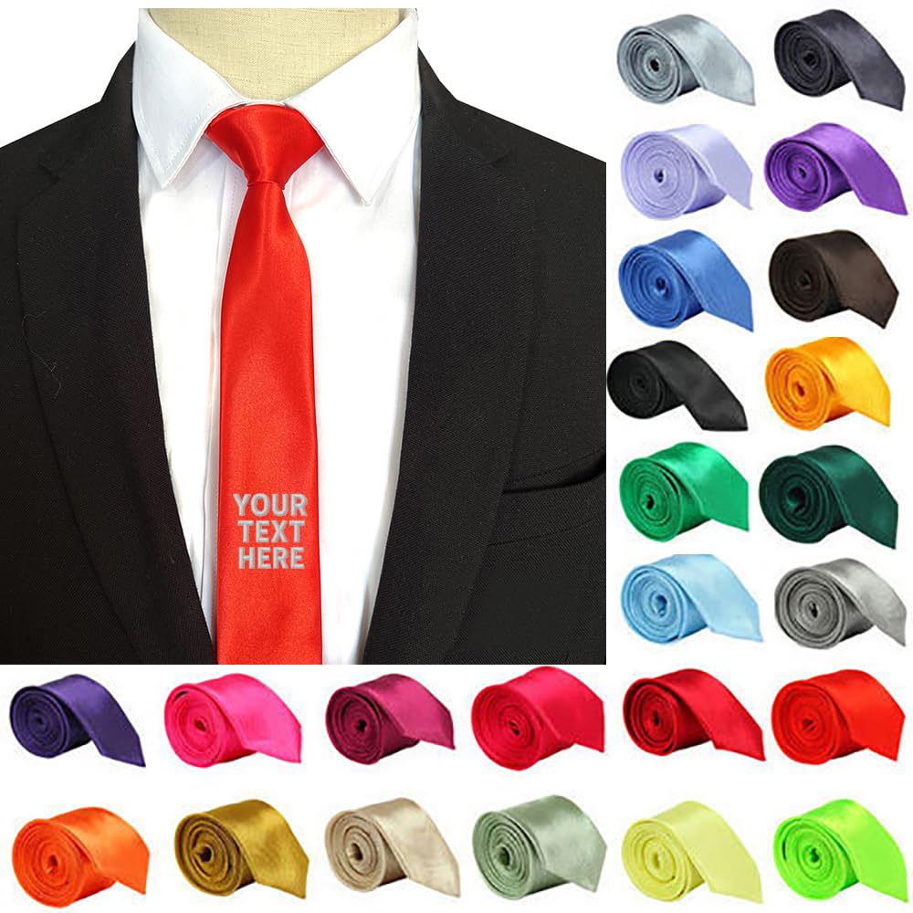 Van Der Linn Red Personalised Embroide Satin Tie Premium Elegant Neckwear (Red)