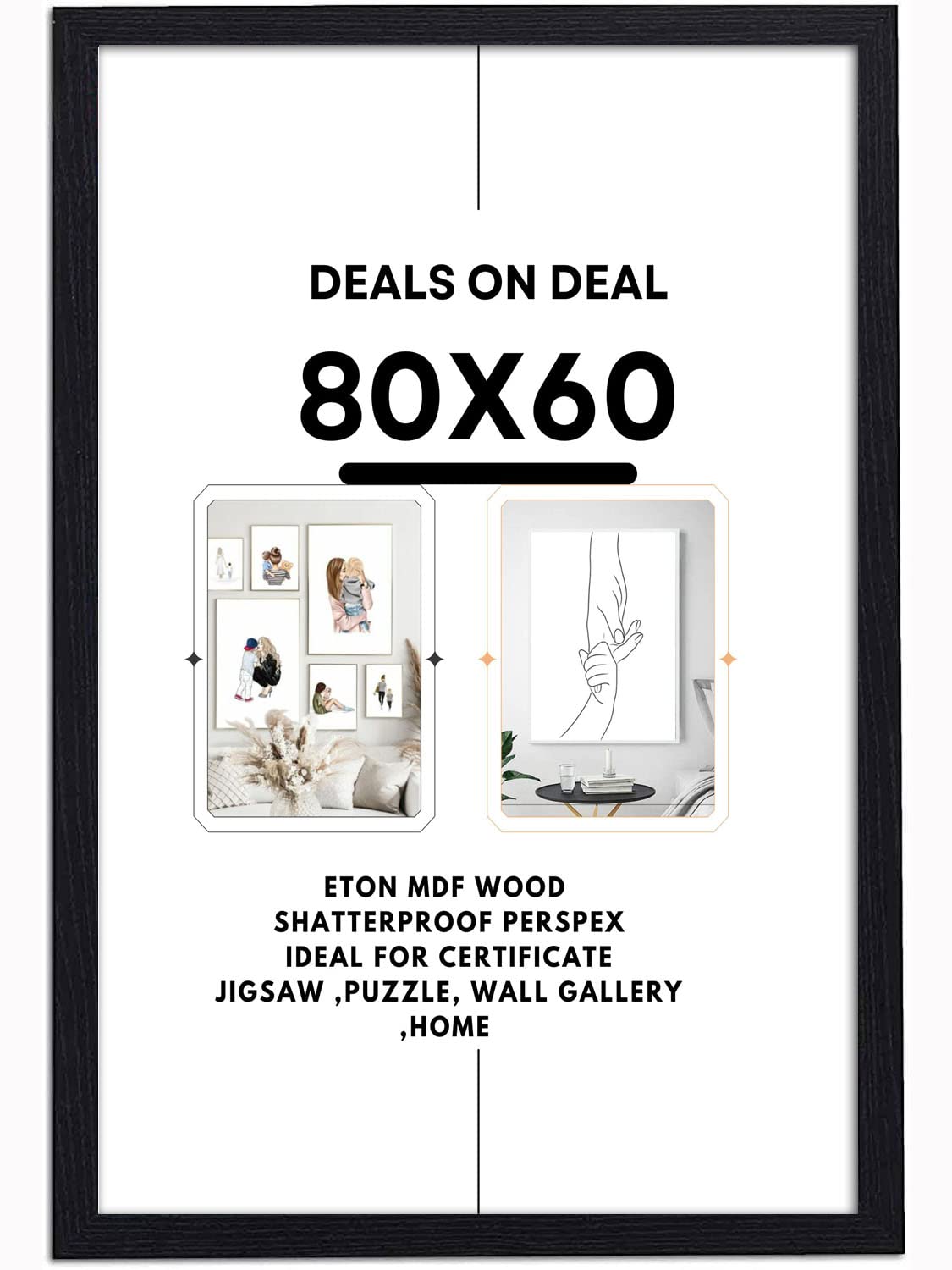 DEALS ON DEAL Picture Poster Frames 80 x 60 cm Sturdy Frame Made of Solid Eton Wood with Clear Perspex Front Portrait or Landscape Perfect for Home Décor