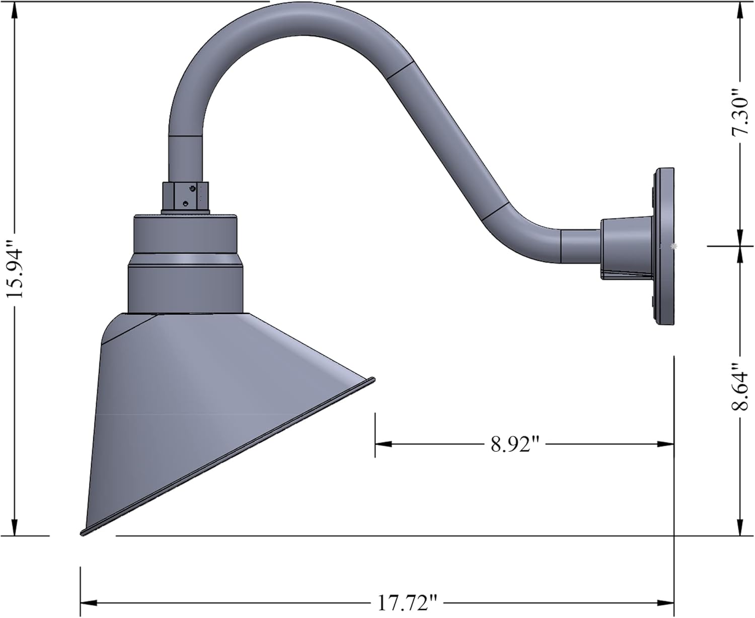 10in. White Outdoor Angle Shade Gooseneck Sign Light Fixture With 14.5 in. Long Extension Arm - Wall Sconce Farmhouse, Vintage, Antique Style - UL Listed - 9W 900lm A19 LED Bulb (5000K Cool White)