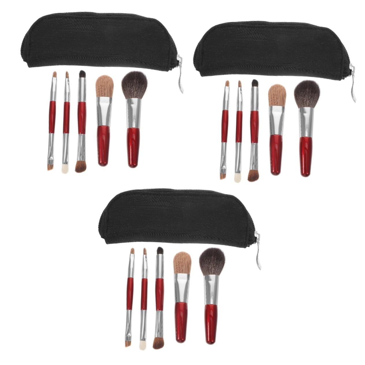 MAGICLULU 3 Set Pennello Per Il Trucco Con Borsa Abito Lana Vergine Doppia Spazzola Mancare Cosmetico
