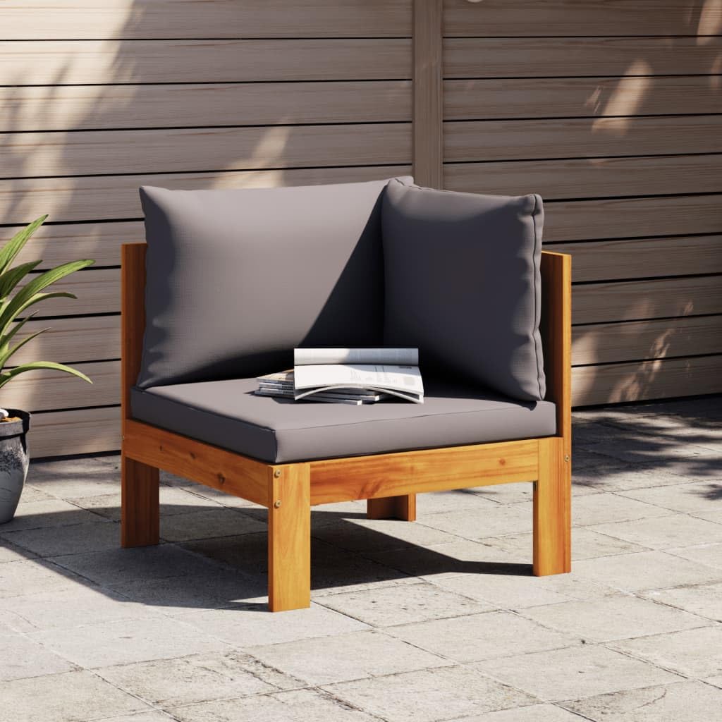Gecheer Divano Angolare da Giardino, con Cuscini Sfoderabili e Lavabili, 68x68x64 cm, Legno Massello di Acacia, per Esterno e Terrazza