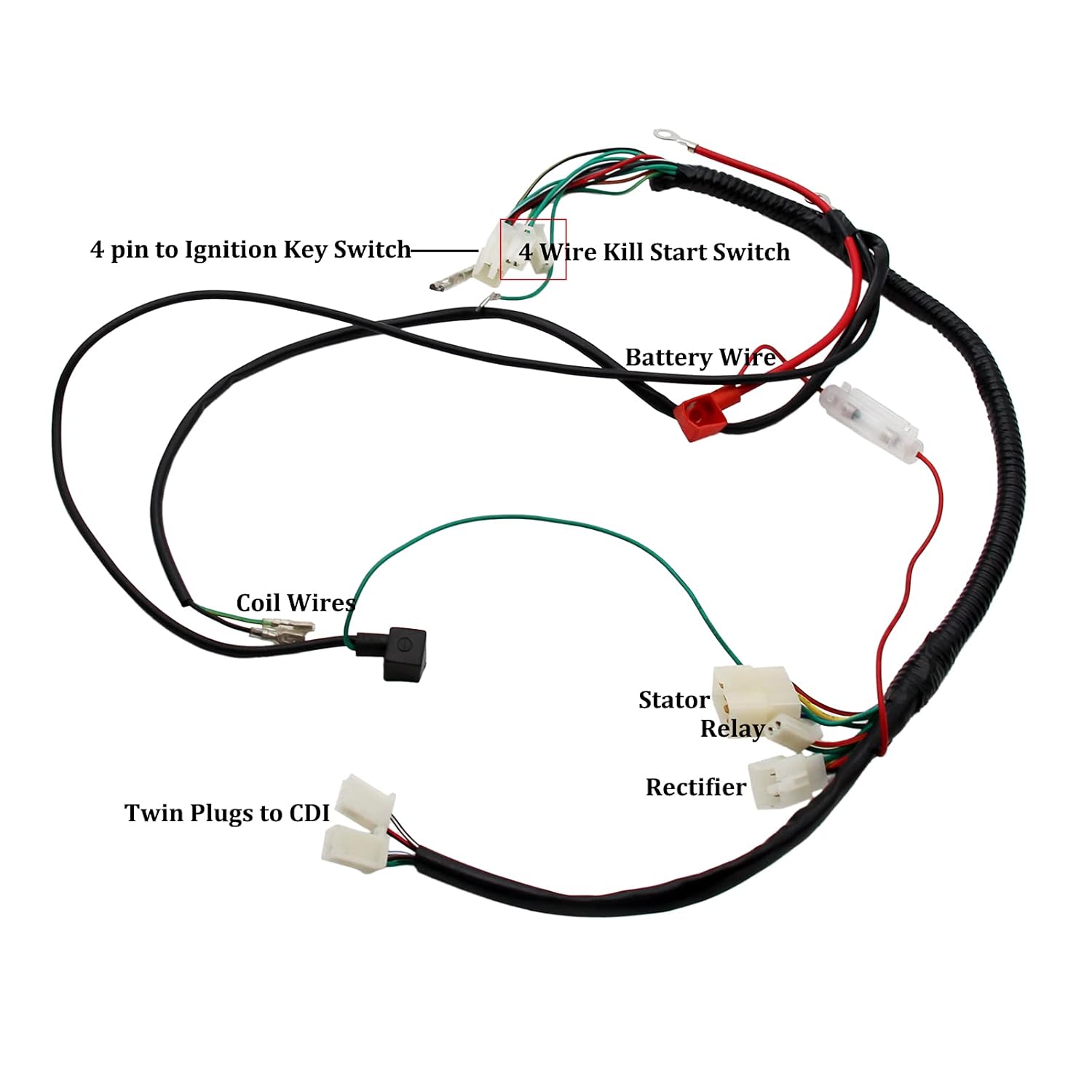 ATV Complete Electrics Wiring Harness Loom D8EA Spark Plug CDI Ignition Coil Kit for Chinese Dirt Bike 150cc 200cc 250cc Zongshen Loncin