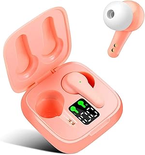 Auriculares inalámbricos Bluetooth J6 con pantalla LED digital inteligente Bluetooth 5.2 Auriculares estéreo 9d para gimnasio, oficina 1, color rosa
