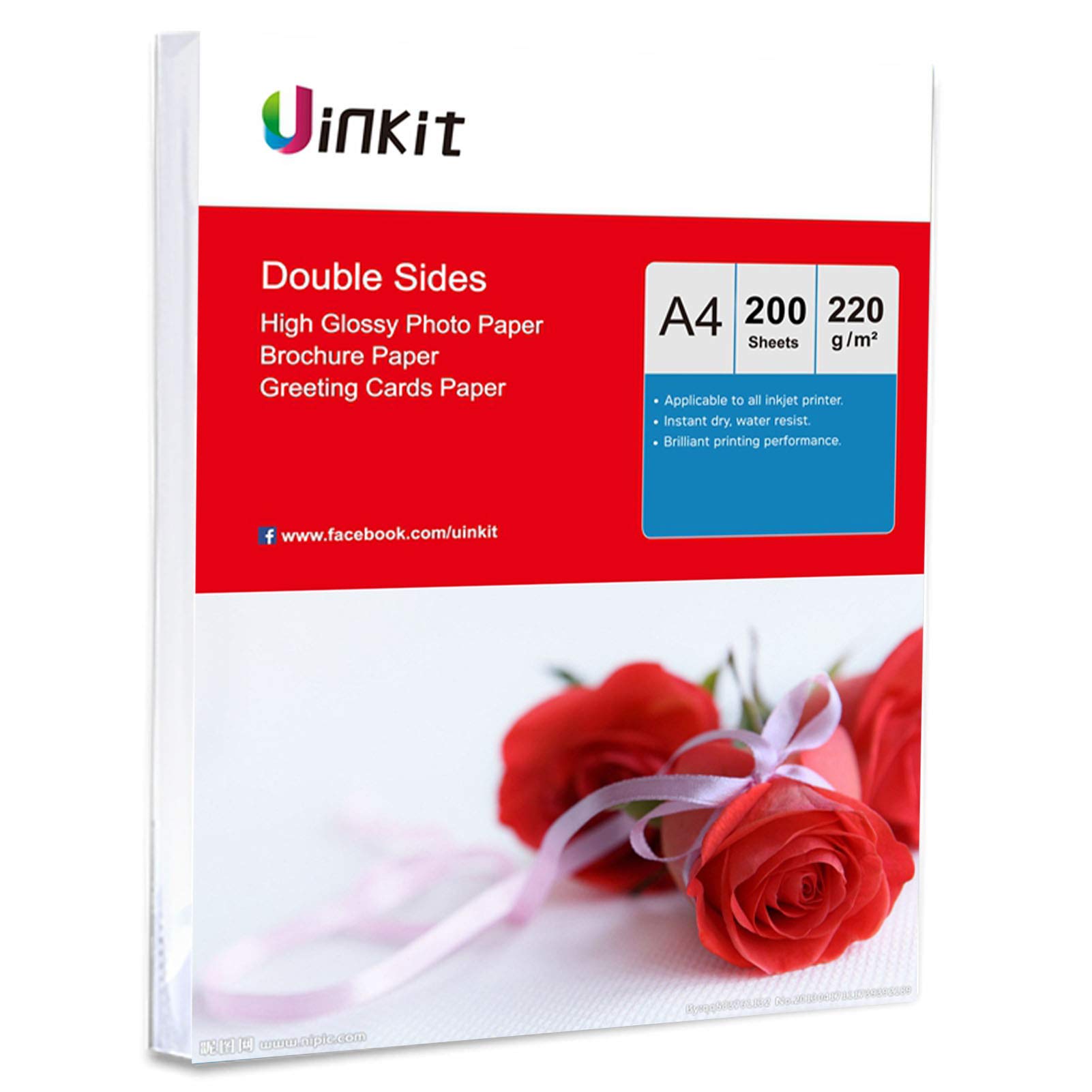 A4 Double Sided High Glossy Photo Paper Inkjet Paper - 220Gsm Uinkit 200sheets Photo Paper for Inkjet Printing Only