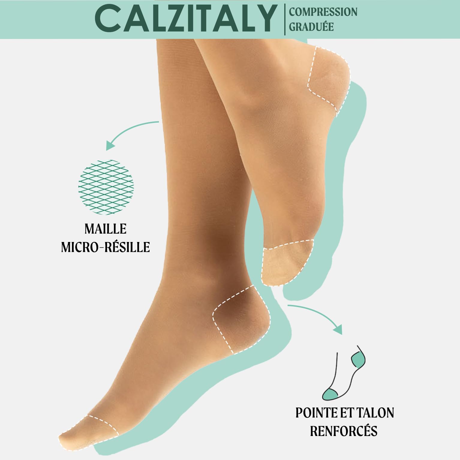CALZITALY PACK 1/2 Mi-Bas De Maintien | Chaussettes Hautes De Compression Graduee Moyenne, Mi-Bas Unisexe De Soutien Medical, 10-14 Mm/Hg | Made In Italy