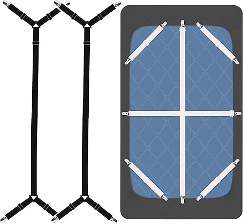 Sopito Correas para sábanas, 8+2 piezas resistentes elásticos para sábanas, tirantes de colchones, cortos+ largos, blanco y negro