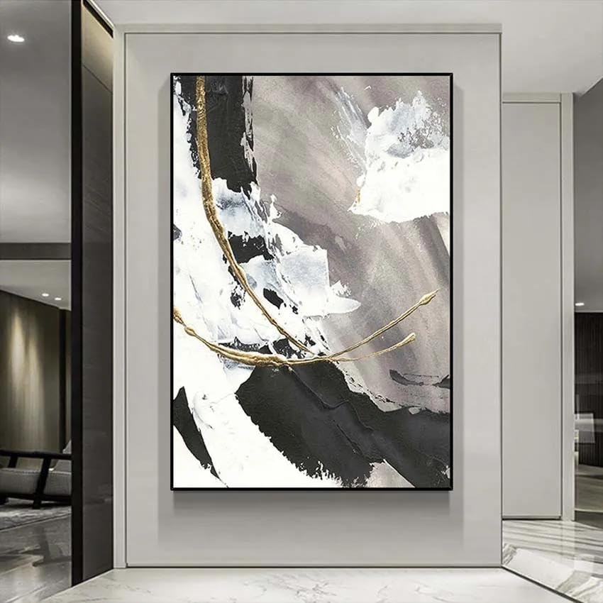 Tableau abstrait pour salon style moderne chinois : une peinture faite main pleine de poésie