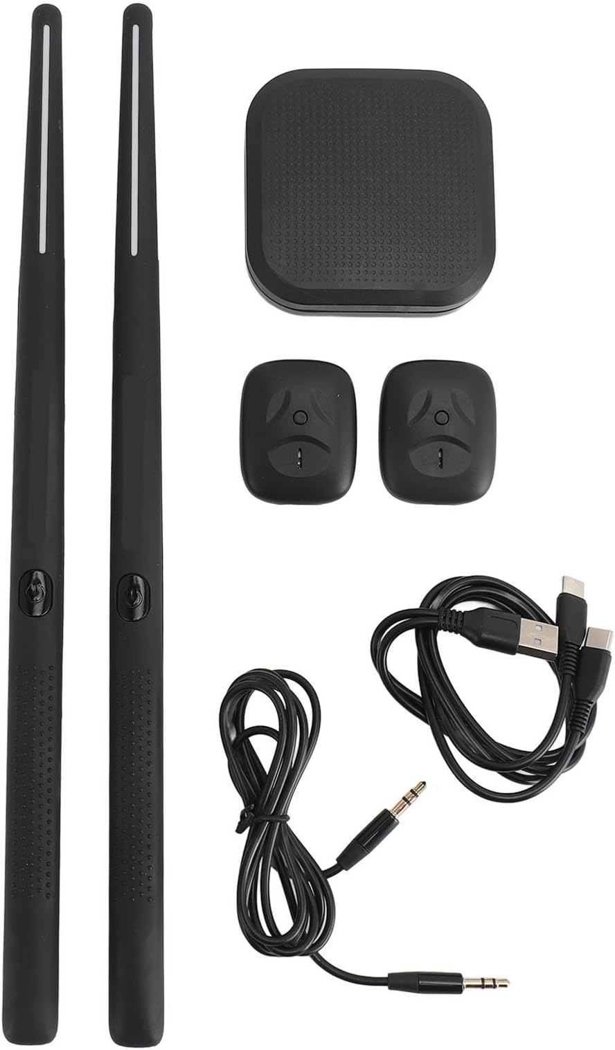 Portable Virtual Reality Drum Set with Sticks and Pedals, Electronic Air Drum Stand Kit for Beginners, Children and Adults (Black)