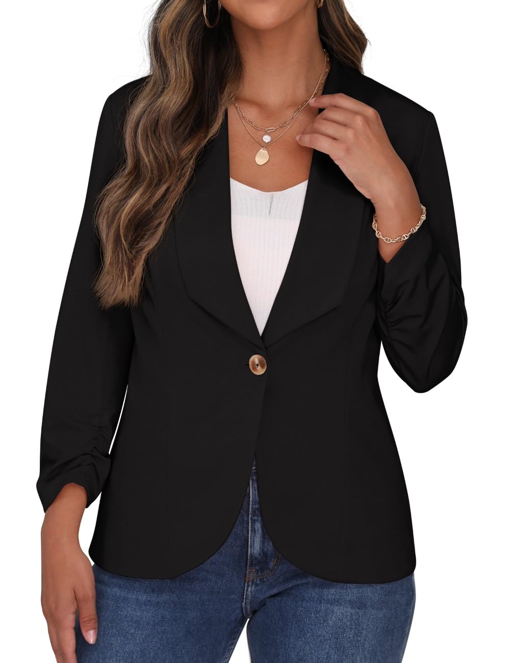 PrinStory Blazer Damen Sportlich Elegant 3/4 Ärmel Blazer Büro Geschäft Dressy Jack Outfits