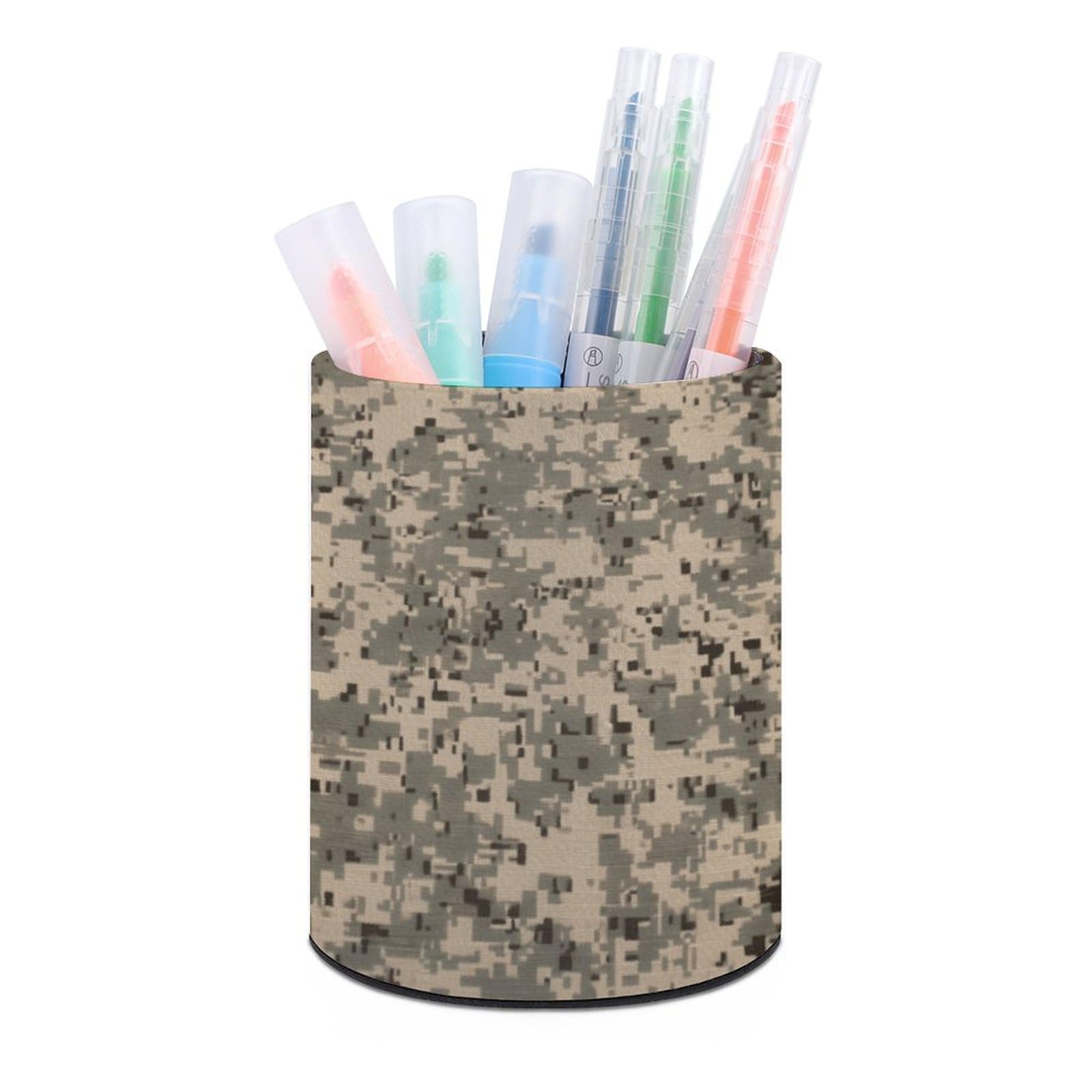 VstaDank Army Digital Camouflage Pen Holder PU Leather Pencil Cup Minimalist Desk Pencil Holder Round Make Up Brush Organizers For Office Dorm Room&Vanity Desk Accessories