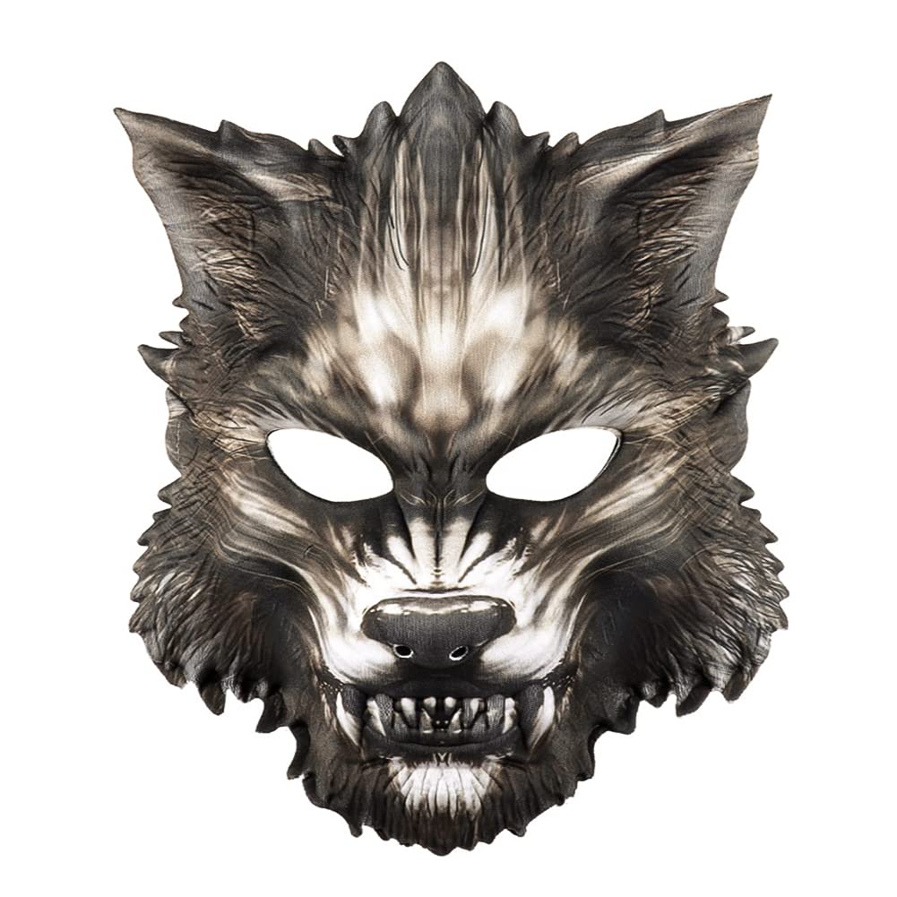 Halloween Horror Wolf Mask Cosplay Scary Full Face Mask for Men Boys Women Festival Fancy Dress Prank Trick Awful Adults Cosplay Props Toys Novelty Plastic Head Mask Headwear (Black) - Image 4