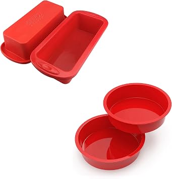 SILIVO 2x Silicone Bread Pans + 2x Silicone Cake Pans